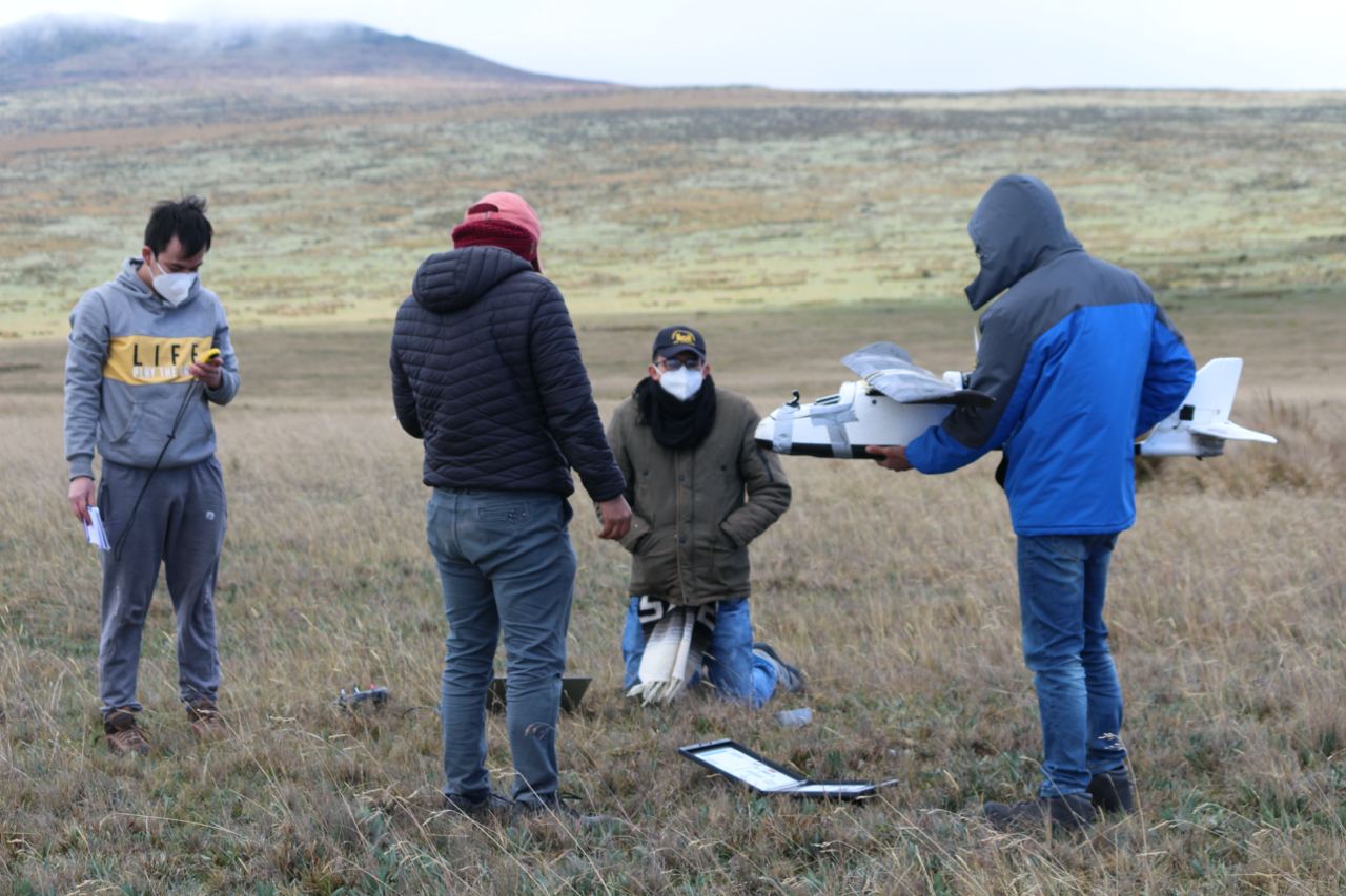 Final preparation of the fixed-wing drone before flight.